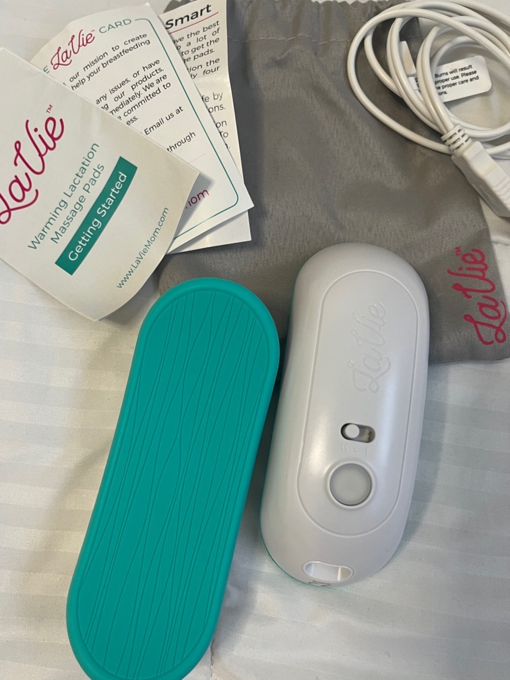 Warming Lactation Massage Device — White & Teal